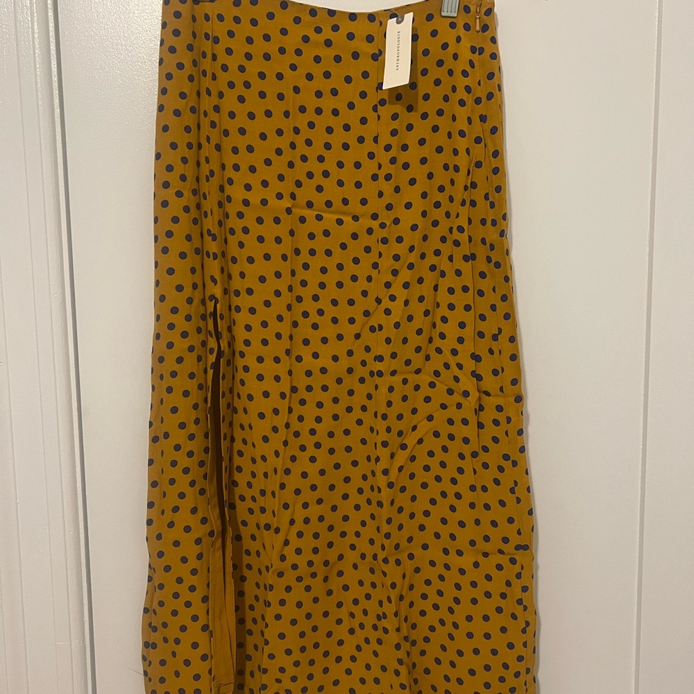 Anthropologie Maeve NWT Polka Dot Midi Skirt - Mustard Size 4 - Picture 4 of 6